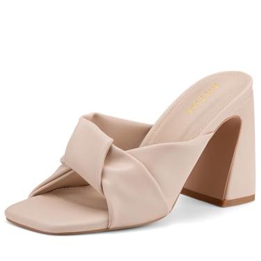 Imagem de DIFEMA Sandálias femininas de salto grosso, bico aberto, bico aberto, bico quadrado, Damasco, 38