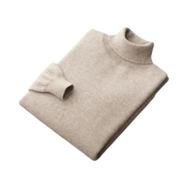 Imagem de Suéter Masculino De Gola Alta, Pesado E Quente, De Lã, Estilo Streetwe