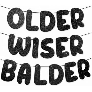 Imagem de PartyForever Faixa Older WISER BALDER – Letras de 15 cm de altura | Decoração de festa pré-amarrada e reutilizável | Cartolina grossa de 300 g/m2 | Banner de aniversário engraçado para celebrações