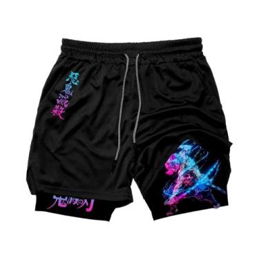 Imagem de Shorts De Natação Masculinos Demon Slayer Anime De Dupla Camada, Alta 