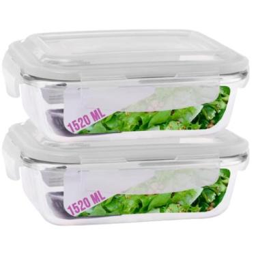 Imagem de Kit 2 Potes Tampa Hermetica Retangular Vidro 1520ml Grande - DONA LAUR