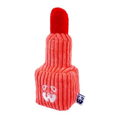 Imagem de PAWTY Batom Brinquedo de pelúcia para cães em rosa com Squeaker – Brinquedo de pelúcia fofo e durável para cães pequenos e médios, brinquedo divertido com tema de beleza para buscar, mastigar e