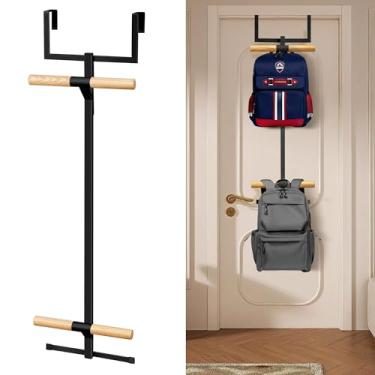 Imagem de COZFUR Gancho de mochila sobre a porta, suporte de mochila de metal de 2 níveis, suporte para mochila escolar com economia de espaço, cabides de mochila para armário (preto)