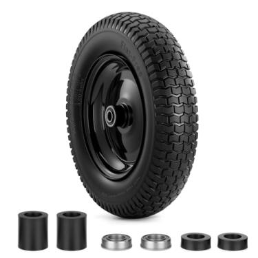 Imagem de Pneu 4,80/4,00-8, rodas sólidas planas livres de 36,8 cm com furo de eixo de 5/20.3 cm, cubo centralizado de 7.6-17.8 cm, ajuste universal 4.80/4.00-8, 3.50/3.00-8, 4.00-6 rodas de carrinho de mão