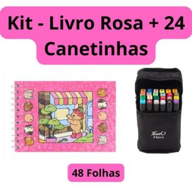 Imagem de Kit Livro de Colorir Bob Goods 24 Canetinhas Ponta Dupla 48 Folhas Cap