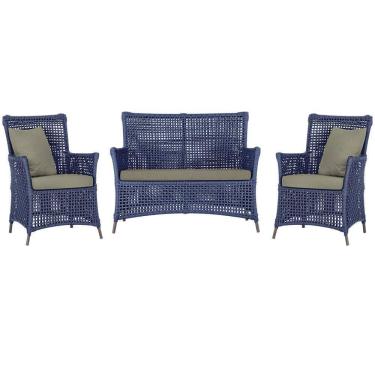 Imagem de Jogo Sofá E 2 Poltronas Igapó Alumínio Marrom E8 Trama Azul