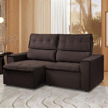 Imagem de Sofá Reclinavel Estofado Cancún 200cm Veludo Chocolate - Star Confort,