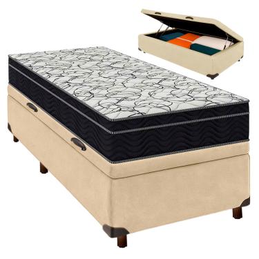 Imagem de Cama Box Bau Perola + Colchão Solteiro Airtech 150 Ortobom