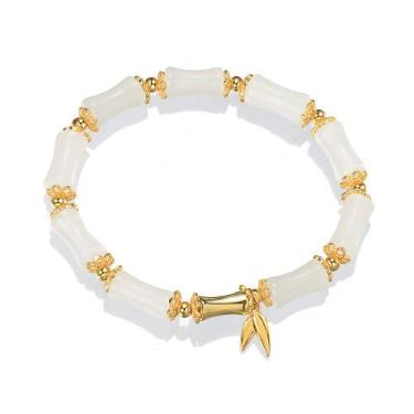 Imagem de Pulseira de ágata branca para mulheres com miçangas inspiradas em bamb