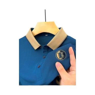 Imagem de Camisa Polo Masculina De Verão Em Seda Gelada Respirável Com Manga Cur