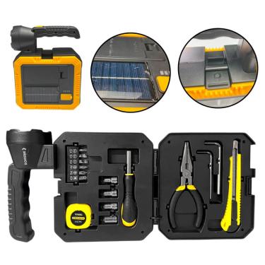 Imagem de Lanterna Solar Recarregável LED com Kit Ferramentas USB-C 300m Lanterna Multifuncional Camping Emergência Trilhas Manutenção Portátil