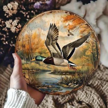 Imagem de Placa Decorativa De Metal Vintage Com Pato Selvagem Em Palhas, 8x8 Pol