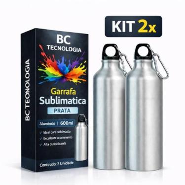 Imagem de Kit 2x Garrafa de Alumínio Prata com Tampa Mosquetão para Sublimação 6