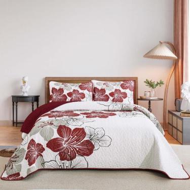 Imagem de Conjunto de edredões DJY Christmas Red Floral Queen com 2 fronhas