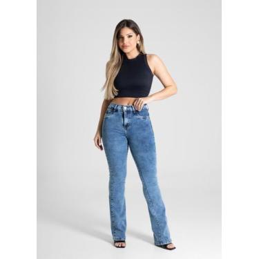 Imagem de Calça Feminina Jeans Bootcut Sawary Premium Original Cintura Alta Moda