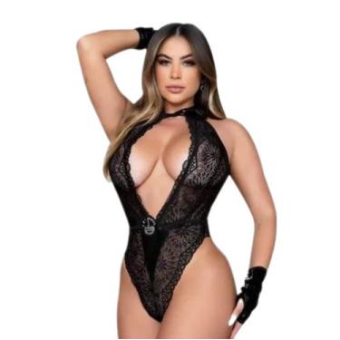 Imagem de Body sensual em renda com luvas - garota veneno, Preto, P