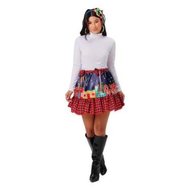 Imagem de Saia de Festa Junina Adulta Feminina Xadrez Vermelho - Fantasias Carol