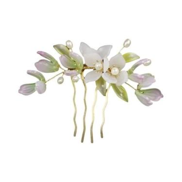 Imagem de Pente De Cabelo Elegante Vintage Com Flor De Vidro Estilo Chinês Para 