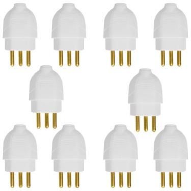 Imagem de Kit 5 Plugue Pino Macho Branco 2pt 20A Oco Com Inmetro Bivolt 110V 220