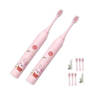 Imagem de Escova de Dente Eletrica Kit 2 Uni Infantil Recarregavel 6 Modos Limpe