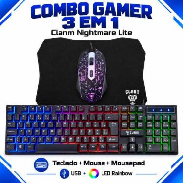 Imagem de Combo Gamer Teclado Mouse e Mousepad CLANM Nightmare Lite LED Rainbow 