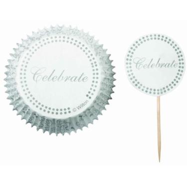 Imagem de Wilton Conjunto de copos para assar Silver Celebrate, 24 xícaras e 24 pixels