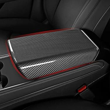 Imagem de FINMOKAL Apto Para Tesla Model 3 Y 2020-2021 Fibra De Carbono Interior Apoio De Braço Caixa Decoração Acabamento Da Capa Preto, Fibra De Carbono