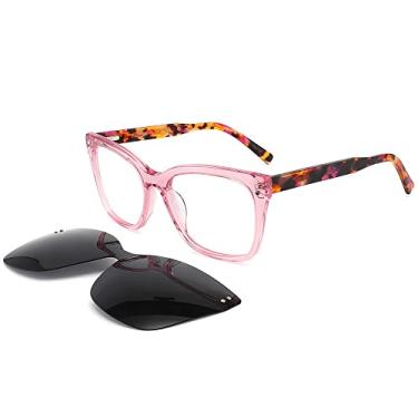 Imagem de Óculos de sol com clipe magnético feminino olho de gato polarizado óculos de sol acetato, C4, preto