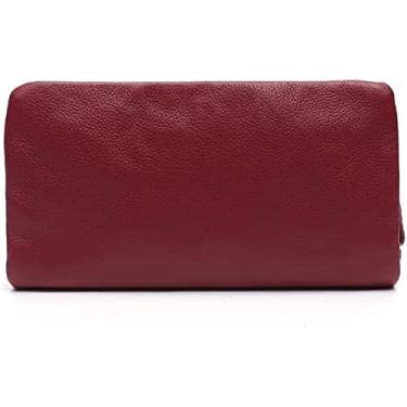 Imagem de Carteira longa de couro genuíno portátil feminina, suportes de cartão funcionais de cor sólida simples designchic bolsa feminina bolsa de couro diária requintada, marrom, 10x19cm, atualizado1