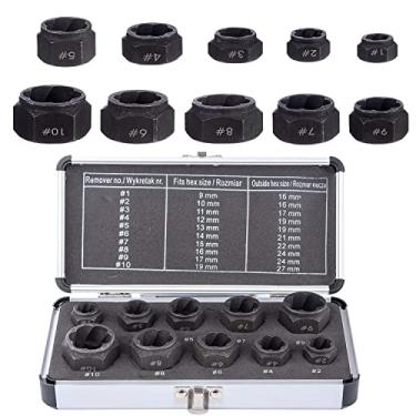 Imagem de Conjunto de extrator de porcas AConnet, conjunto de 10 peças de parafusos de remoção de parafusos de porca danificados, extrator de parafusos de porca com estojo de armazenamento