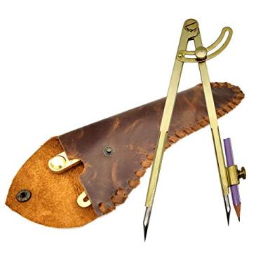 Imagem de 5MoonSun5 's 8" dor de Lápis Círculo de Couro Scratch Compass Maker Scriber Marking Wing Divisor, Ideal para Círculos de Desenho, Scribing Wood Metal, Drafting, Mapas com capa de couro