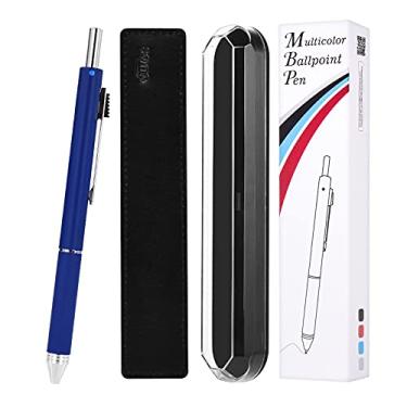Imagem de SMTTW Caneta 4 em 1 multicolorida, lápis mecânico e caneta de metal azul vermelho preto, canetas multicoloridas em um com capa portátil, caneta esferográfica recarregável com caixa de presente, caneta multifuncional profissional, executiva (azul)
