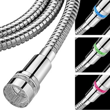 Imagem de Mangueira de chuveiro de LED de 3 cores da HotelSpa – Micro sensor integrado muda automaticamente a cor da luz com temperatura da água – alimentada com água, sem baterias – mangueira de aço inoxidável extra longa de 1,8 m