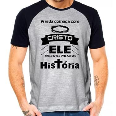 Imagem de Camiseta cristo mudou minha vida igreja catolico evangelica Cor:Preto com Cinza;Tamanho:M