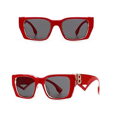 Imagem de Óculos de sol retangulares brancos de luxo feminino armação grande metal lado b óculos de sol femininos de viagem dirigindo óculos de sol quadrados, vermelho preto, tamanho único