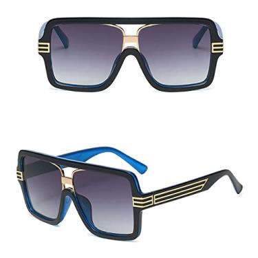 Imagem de Óculos de sol retro grande tamanho grande feminino designer quadrado preto óculos de sol de luxo óculos de proteção uv400 decoração hipster óculos, cinza azul, tamanho único