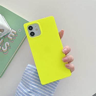 Imagem de Para iPhone 14 13 12 11 Pro Max Mini X XS XR 7 8 14 Plus cases Capa protetora quadrada de cor sólida fluorescente, amarelo, para iPhone 11 Pro