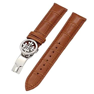 Imagem de CZKE Pulseira de relógio de couro genuíno 19MM 20MM 22MM pulseiras para Patek Philippe Wath pulseiras com fecho de aço inoxidável masculino feminino (cor: prata marrom claro, tamanho: 22mm)