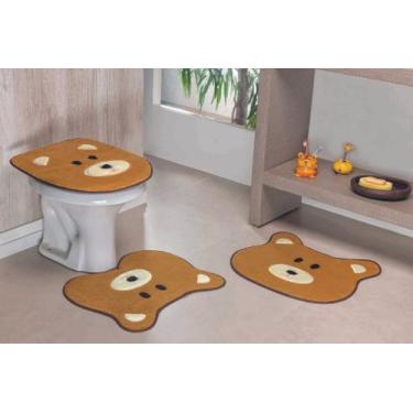 Imagem de Jogo De Tapete De Banheiro Infantil 3 Peças Formato Urso - Caramelo -