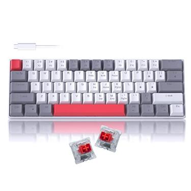 Imagem de Teclado 60% mecânico para jogos, teclas de cores mistas, teclado para jogos com interruptores vermelhos, mini teclado destacável tipo C com luz LED azul para PC/laptop