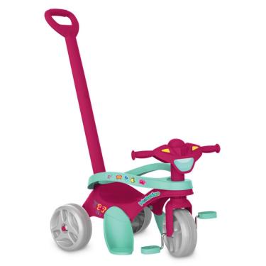 Triciclo Motinha Infantil C/ Capota Rosa Passeio E Pedal Bel