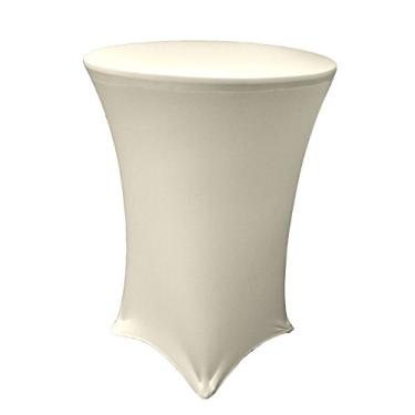 Imagem de LA Linen TCElastano 36Rx42H_IvoryX25 Capa de elastano para mesa de coquetel de bar, 91,44 cm de altura, marfim