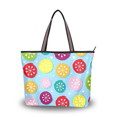 Imagem de Bolsa sacola colorida com flocos de neve, bolsa de ombro para mulheres e meninas, Multicolorido., Medium