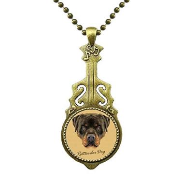 Imagem de DIYthinker Colar preto feroz Rottweiler cão animal de estimação colar antigo joia música pingente
