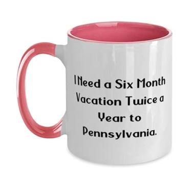 Imagem de Nice Pennsylvania Caneca de dois tons 325 ml, I Need a Six Month Vacation duas vezes por ano para a Pensilvânia, bons presentes para o feriado