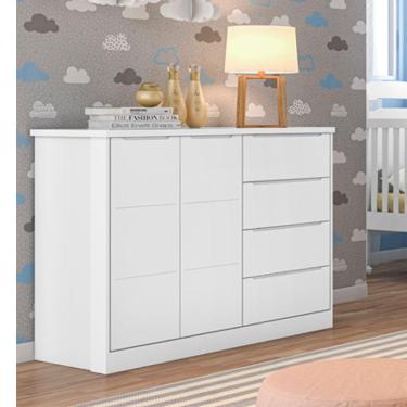 Imagem de Cômoda Infantil Diamante 2 Portas e 4 Gavetas com Cabideiro 100% MDF Cor Branco - Phoenix Baby
