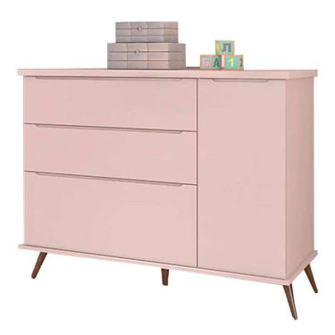 Imagem de Cômoda Infantil Melissa Retrô 1 Porta e 3 Gavetas100% MDF Cor Rosé - Phoenix Baby