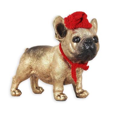 Imagem de Figura Natalina Bulldog Francês Dourado De Resina Bravadecor