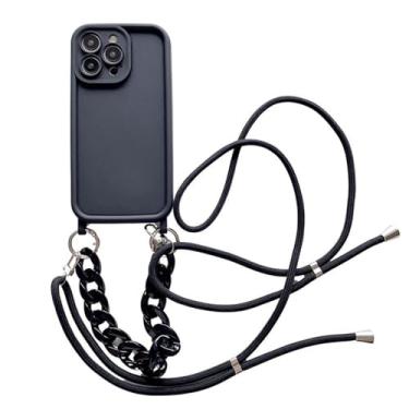 Imagem de Capa para iphone 13pro max crossbody cordão corrente silicone macio tpu fosco capa, preto, para iphone 13pro max case