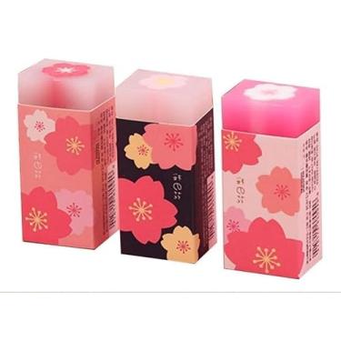 Imagem de 3 peças de borrachas rosa adoráveis flores de cerejeira, ferramenta de correção de lápis de pintura de esboço de pétala, material de papelaria de escritório escolar, borrachas de lápis padrão,